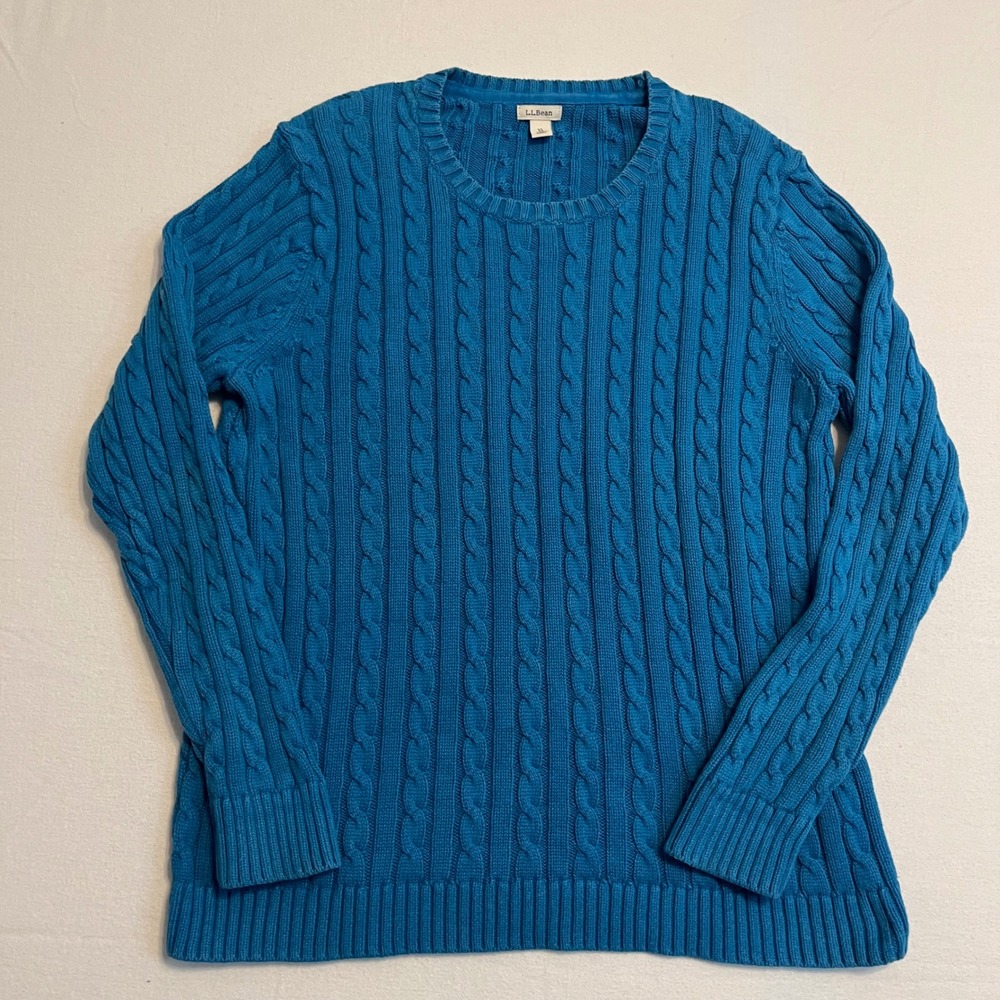 L.L. Bean Fisherman Cable Knit Sweater Womens XL Blue 100% Cotton Classic VTG